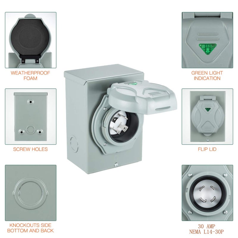 Miady 30 Amp Generator Power Inlet Box, L14-30P, 125/250 Volt, for Generators Up to 7500 Watts, Weatherproof, ETL Listed - Image 2